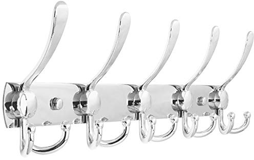 WEBI Coat Rack Wall Mounted,Coat Hooks Wall Mounted,Coat Hanger Wall,Hook Rack Rail,5 Triple Hooks for Hanging Coats,Hats,Jacket,Clothes,Chrome