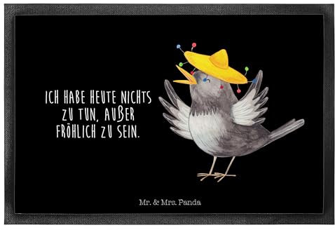 Mr. & Mrs. Panda 40 x 60 cm Fußmatte Rabe Sombrero - Geschenk, Fußmatten, Fußabtreter, Gute Laune, Tiere, Vogel, Spruch positiv, froh, Fußabstreifer,