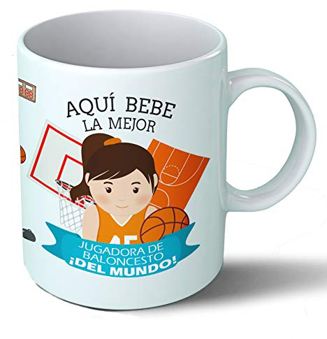 Planetacase - Taza Jugadora de Baloncesto - Regalo Original Deportes - Taza Desayuno Apta para Microondas y Lavavajillas - Cerámica, 330 mL, Jugadora Baloncesto