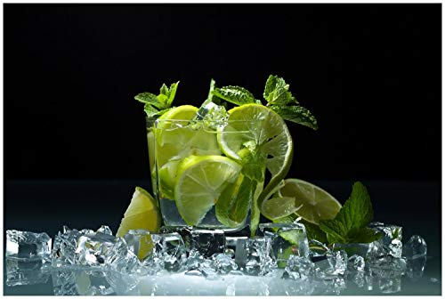 Wallario Glasbild Mojito - Cocktail mit Limetten, EIS und Minze - 60 x 90 cm Wandbilder Glas in Premium-Qualität: Brillante Farben, freischwebende Optik