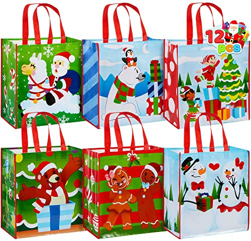 JOYIN Weihnachten Tote Bags 34.29cm x 20.32cm x 10.16cm Extragroß Wiederverwendbare Taschen Nicht gewebt Weihnachtsgeschenkverpackungstaschen mit Griffen für Weihnachtstüten