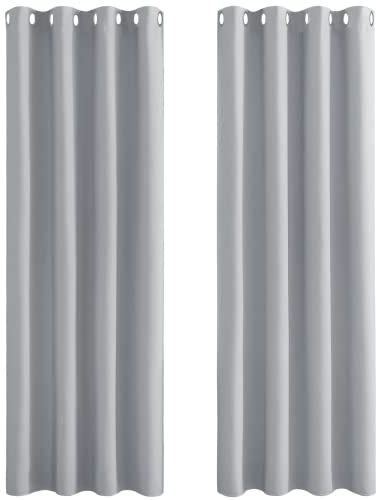 PONY DANCE Verdunklungsgardine Thermovorhang Hitzeschutz mit Ösen 2er Set H 245 x B 140 cm Wärmeisolierende Vorhänge Wohnzimmer Modern Ösenschal Blickdicht, Silbergrau