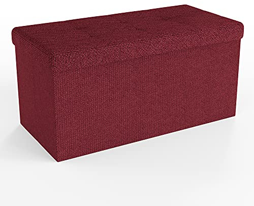 INTIRILIFE Faltbare Sitzbank 78x38x38 cm in Granat ROT - Sitzwürfel mit Deckel und Stauraum aus Stoff mit Mulden - Sitzcube Fußablage klappbare Aufbewahrungsbox Truhe Sitzhocker