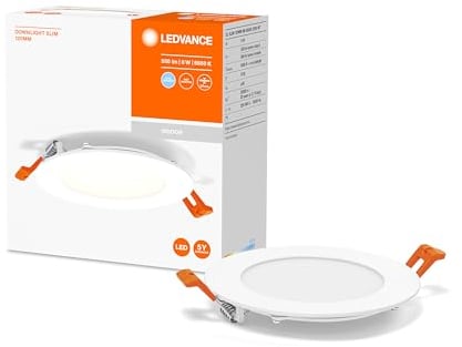 LEDVANCE LED SPOT INTEGRATED SLIM Ø 12cm, Einbaustrahler Spot für sämtliche Innenbereiche, 8W, Farbtemperatur 6500K, 550 Lumen, 240V, flaches modernes Design, inkl. Klemmvorrichtung, weiß