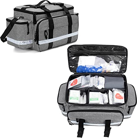 Damero Borsa per forniture mediche, borsa per pronto soccorso con divisori rimovibili e fibbie superiori, ideale per traumi, salute domestica, infermiera, Grigio
