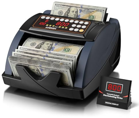 Aneken Money Counter with Value Count, UV/MG/IR Counterfeit Bill Detection for Dollars Euros with Count/Add/Batch/Auto Modes, Cash Counter with External LCD Display