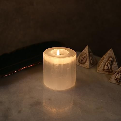 Heimtex Selenit Kristall Kerzenhalter, weiß, 8 cm, Home Decor
