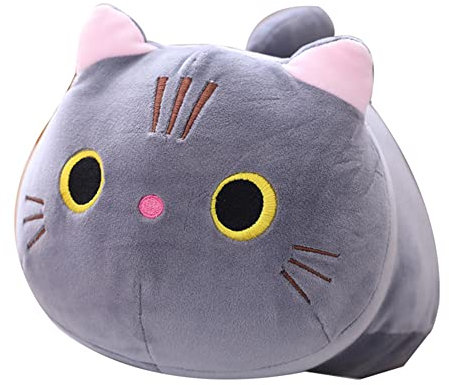 Uposao Katze Plüschtier, 25CM Kawaii liegend Katze Tier Puppe Kuscheltiere Stofftier Tier Plüschkissen Weiches Gefülltes Wurfkissen Spielzeug Geschenk zum Geburtstag für Kinder Mädchen Jungen,Grau