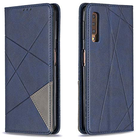 Posanter Kompatibel mit Samsung Galaxy A7 2018 / A750 Hülle, Leder Brieftasche Flip Handytasche Schutzhülle Klapphülle, 360 Grad TPU Stoßfest Hülle mit [Magnetisch, Kartenfach, Standfunktion] (Blau)