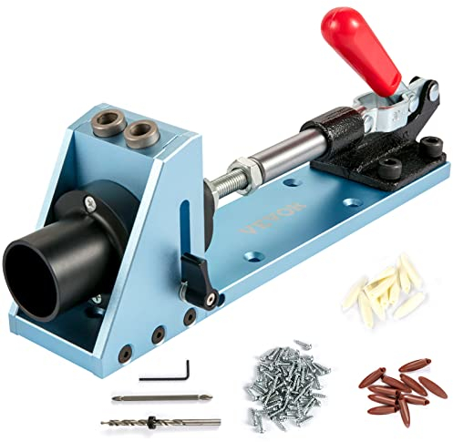 VEVOR Pocket Hole Jig Kit, M4 Adjustable & Easy to Use Joinery Woodworking System, Aluminum Punch Locator, Wood Guides Joint Angle Tool w/Drill Bit Hex Key Screws for DIY Carpentry Projects, Blue
