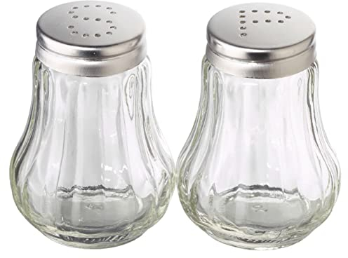 aro Salero y pimentero de Vidrio, con Tapa de Acero Inoxidable, 54 ml, Transparente, 2 Unidades