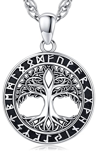 925 Sterling Silber Baum des Lebens Halskette Anhänger Wikinger Kette Lebensbaum Kette Amulett Nordische Viking Schmuck Geschenke für Herren Damen mit Edelstahl Kette 61cm