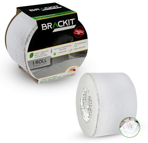 brackit Heavy Duty, Waterproof, Silver Butyl Tape, Flashing Tape; 100mm x 10m; Extra Thick – For Insulation or Repairing Sealing Leaks in Roofs, Pipes, Windowsills