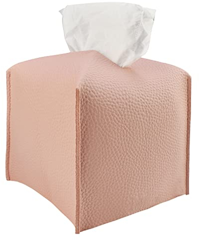 Ulife Mall Tissue Box Cover, Modern PU Leather Square Tissue Box Holder Delicate Decorative Tissues Dispenser Cube Napkin Organizer Holder for Bathroom Night Stands Office Desk & Car(Baby Pink)