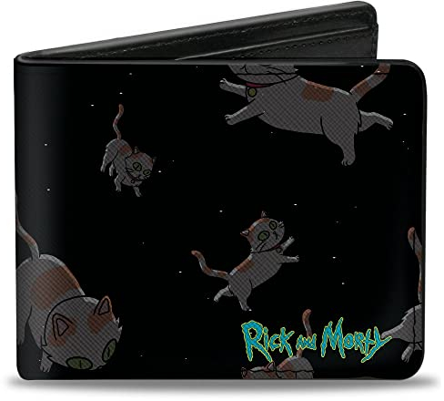 Buckle-Down Rick and Morty Wallet Bifold Rick and Morty Cats in Space Scattered Vegan Leather, Schwarz, 4.0 x 3.5, Casual
