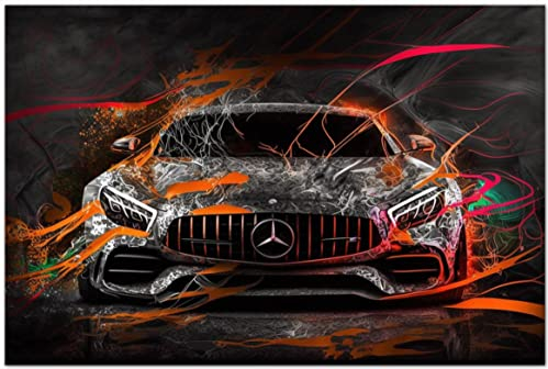Printonia Wand Bild 120x80cm Mercedes-Benz AMG auf Leinwand Top Art Auto Automobil Bilder Büro Deko Dekoration Wandbild Wohnzimmer Büro Bilder