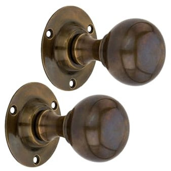 Infinity Decor Ball Round Mortice Door Knobs in Solid Brass- Victorian Period Style Door Pull Handles (Antique)