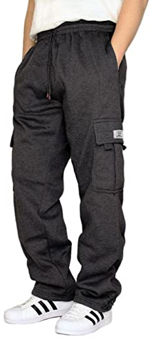 Elegancity Herren Cargohose Lang Baumwolle Jogginghose Casual Loose Fit Sweatpants Mit Tasche Männer Sweathosen Dunkelgrau, XXL