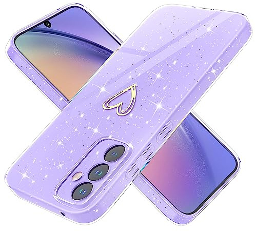 Yichxu Handyhülle für Samsung Galaxy A54 Hülle Glitzer Herz Love Silikon TPU Stoßfeste Schutz Bumper Case Cover Glänzend Ultra Dünn Kratzfeste Schutzhülle für Samsung A54 5G, Lila