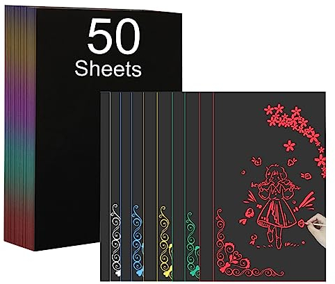 50 Blätter Scratch & Sketch Art Paper A4 für Kinder & Erwachsene, Kratzbilder Kinder Art & Craft, Magic Scratch Book, laser Cutter zum Zeichnen und Basteln