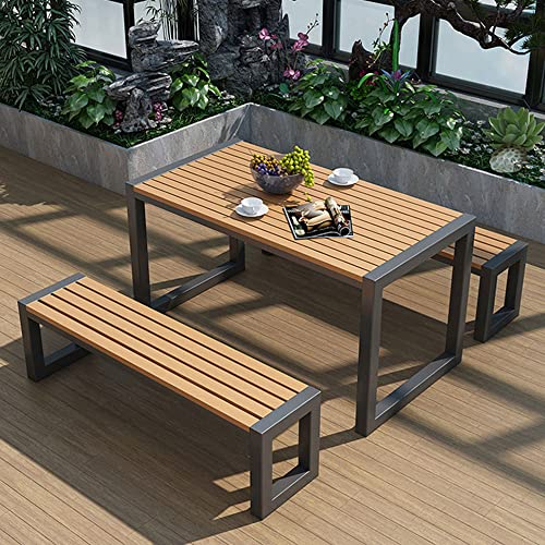 RNQZ Tables et chaises d'extérieur Protection Solaire étanche Ensemble de Table de Jardin Cour Jardin en Plein air Loisirs Plastique Bois Petite Table Basse,Schwarz
