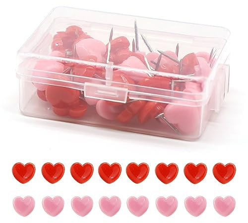 Heart Push Pins, 50pcs Cute Decorative Thumb Tacks Drawing Pins with Storage Box Metal Push Pins Thumbtack with Steel Point for School Office Cork Board Bulletin Map Flag Photo Wall A7AXTD