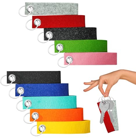 RAFIYU 20 Stück Schlüsselanhänger Filz, Filzanhänger Rohling mit Edelstahl Ring Schlüsselanhänger Beschriftbar für DIY Handwerk Filz Schlüsselanhänger Rohlinge13 x 3 CM
