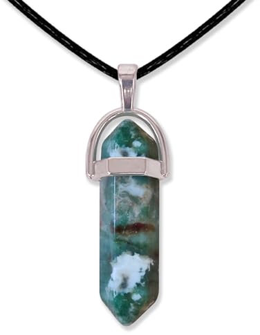 cotigo Collana in pietra naturale a forma di punta - Include una catena di filo cerato nero 45 cm - varie pietre semipreziose (Agata indiana)