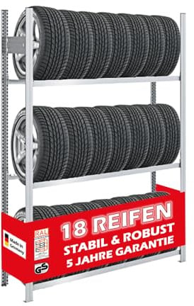PROREGAL Reifenregal TIRE PRO Made in Germany | Grundregal | HxBxT 200x150x43cm | 150kg Fachlast | bis zu 18 Reifen auf 3 Ebenen | Verzinkt | Reifenständer Garagenregal