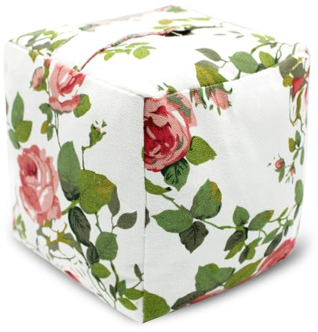 CERAYOU Decorative Weighted Door Stopper, Fabric Door Stop with Handle, Square Cube Heavy Duty Door Floor Stop Wall Protectors for Home Office Bedroom Living Room Exterior Doors, Red Rose1