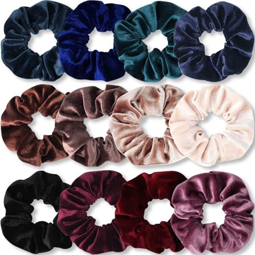 Kavya Haargummi Damen Scrunchies Samt, Haargummis Mädchen Neutrale Farben Haarbänder Mädchen Elastische Zopfgummis Damen 12 Stück Weich Haarschmuck