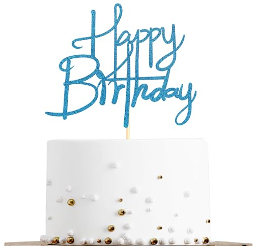 Sotpot 1PC Happy Birthday Cake Topper Blue Glitter Birthday Cake Decoration for Anniversary Theme Party Cake Decorations Supplies