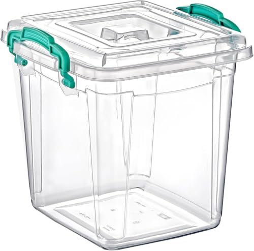 Best House | Plastic Storage Box with Clips & Lids | Size :14L (L:31.8cm W:31.5cm H:25.2cm)| Set of 1 | Square Shape | Stackable Clear Multipurpose Home Office Kitchen Tools Crafts (MEDIUM Size)