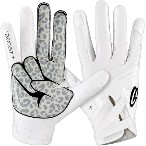 Grip Boost Gants de football – Peace Stealth 6.0 Boost Plus Sticky Technology – Gants de football pour adultes et jeunes pour récepteur large – Tailles hommes et garçons (blanc/noir, S)