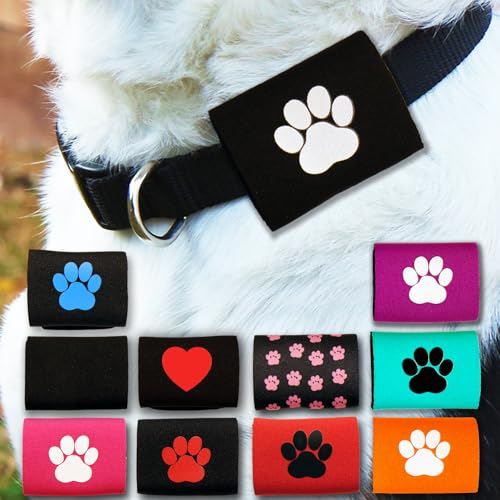 Dapper Dog Pet Tag Schalldämpfer und AirTag-Halter (Schwarz mit weißer Pfote)