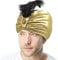 Goldener Kopfwickel, Sultan Aladdin, arabische Vintage-Kopfbedeckung, Edelstein und Feder, arabische Hüte für Ostern, Halloween, Erwachsene, Männer und Frauen