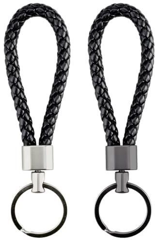 WKRTDY Porte-clés en cuir tressé personnalisé, Lot de 2 en cuir synthétique tressé pour voiture/travail/randonnée/maison/bureau - Idéal pour ranger clés de voiture, de bouteille et plus