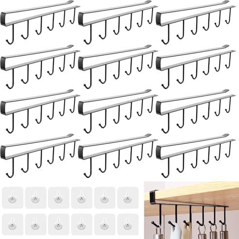 GBACHOOSE 12 Stück Tassenhalter Schrank Ohne Bohren, Schrankeinsatz Haken, Tassenhalter Unter Regal, Tassenhalter Schrankeinsatz, Tassen Aufhängung für Tassen, Küchenutensilien, Krawatten, Schals