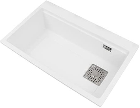 Lavello In Quarzo Lavello Da Cucina Vasca Sottopiano Addensata Lavello In Granito Lavello Bianco (Color : White(C), Size : 68 * 47 * 22cm)