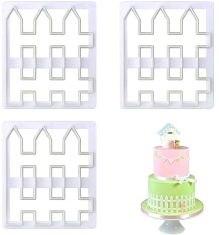 RUIENGCOMM 3Pcs Plastic Fence Fondant Cutters Cookie Cutter Molds Decorative Cake Border Moulds Fondant Cake Cutting Molds Biscuit Baking Mold for Fondant Cake Border Decorating