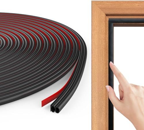 Flintronic Burlete Puerta Tiras Sellado Ventana,10.5M Goma Burlete Para Marcos de Puertas Insonorizados, Autoadhesivo Pvc Junta Cinta Insonorizar, Aislante Termico Frio/Calor, Doble Capa D(Negro)