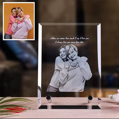 yky Marco de fotos de cristal personalizado, decoración conmemorativa personalizada grabada con láser, foto de cristal transparente, decoración del hogar (vertical, 180 x 130 mm)