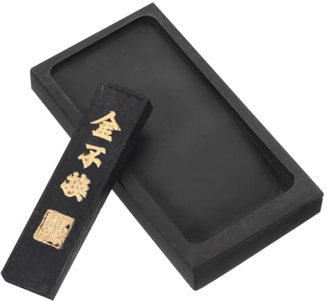 Jeenuuder 4-Tintenstein für Chinesische Kalligraphie mit Tintenstift, Rechteckige Tintensteinablage für die Traditionelle Kalligraphiepraxis