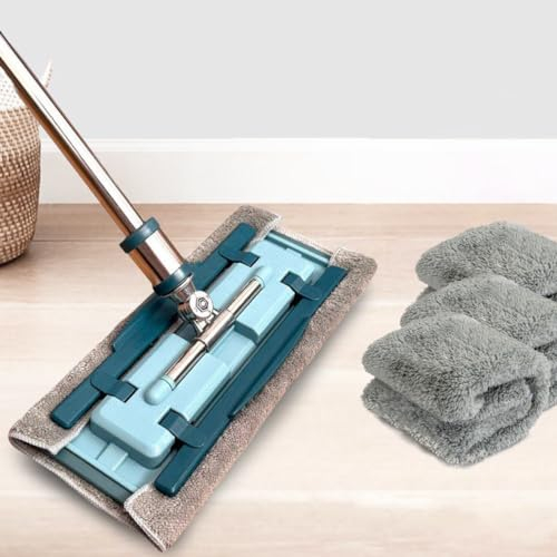 IQLER Mopa Para Limpiar Suelos, Rodapiés, Baldosas y Paredes, bisagra Metálica resistente, Giratoria 360º, Mango Telescópico de Acero, Clips de Calidad, 3 piezas de Microfibra (Azul)