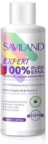 SAVILAND Pure EMA Acrylic Liquid: 120 ml Acrylic Monomer Liquid Low Odor Acrylic Liquid Nail with Castor Oil Vitamin E Safe Ingredients Liquid Monomer for Acrylic Nails Non Yellowing DIY Home