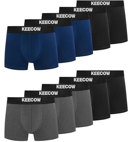 Bobelle Men's Boxer Shorts 10 Pack, Cotton Trunks Underwear Retro Soft No Itchy Labels, Breathable Underpants with Elastic Waistband (Black, Blue, Grey, M)