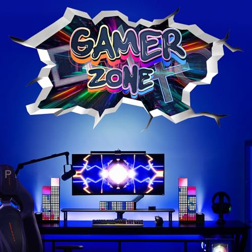 TOARTi Gamer Zone 3D Wall Stickers for Gamer Bedroom Accessories,Gaming Vinyl Wall Decal,Gaming Wall Stickers,Video Game Removable Wall Art playroom Decor for Teens(Black)