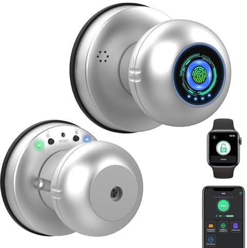 Cerradura de puerta de huella dactilar, perilla inteligente de bola con llave eLinkSmart cerradura de puerta de entrada sin llave para dormitorio, apartamento, con modo de privacidad, voz clara,