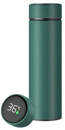 Smart Edelstahl Vakkum-Thermosflasche 500 ml, batteriebetrieben - Laufzeit bis 500 Tage, inkl. Teeinfuser aus Edelstahl, Touch-Screen mit Temperaturanzeige und Farbcode, Höhe: 23 cm (Grün)