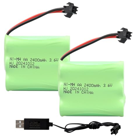 MXJFYY 2 Stück 3,6 V 2400 mAh NI-MH-Akku mit SM 2P-Stecker, AA RC-Batterie für ferngesteuertes Spielzeug, Beleuchtung, Elektrowerkzeuge, Haushaltsgeräte, Baufahrzeuge, Muldenkipper